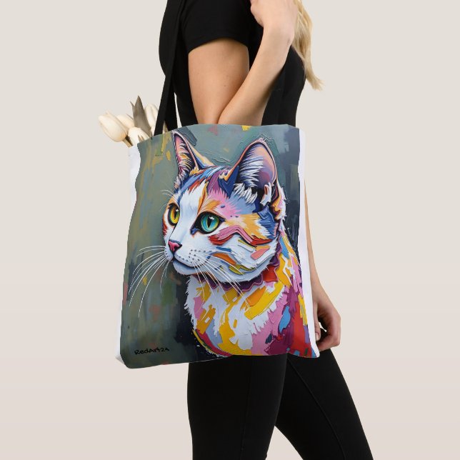 Colourful Cat Portrait Tote Bag (Close Up)