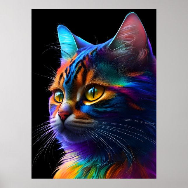 Colourful Cat Print, Kitten Picture, Adorable Cat Poster (Front)
