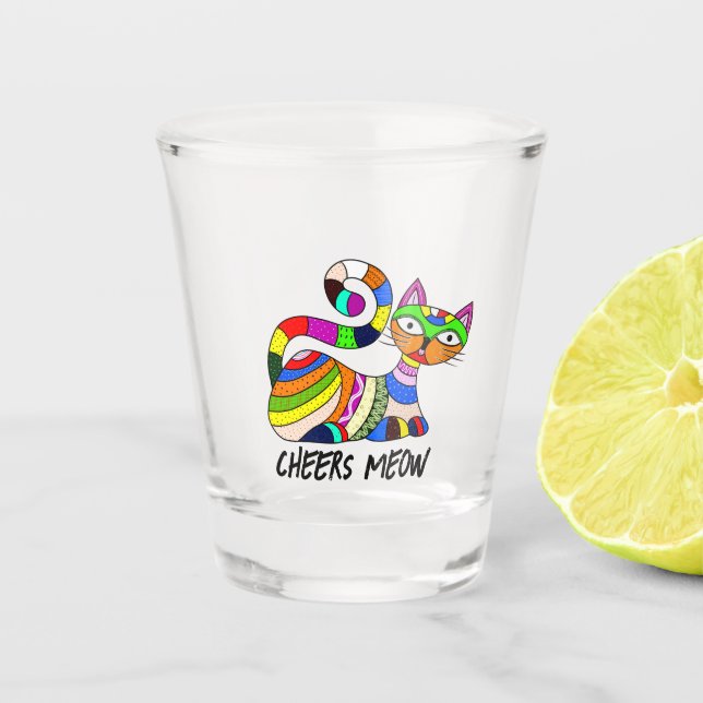 Colourful cat shot glass (Front)