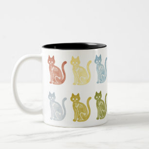 Colourful Cat Skeleton X-Ray Art Watercolor  Two-Tone Coffee Mug
