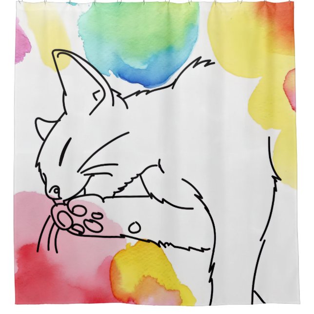 Colourful Cat Sketch Shower Curtain (Front)