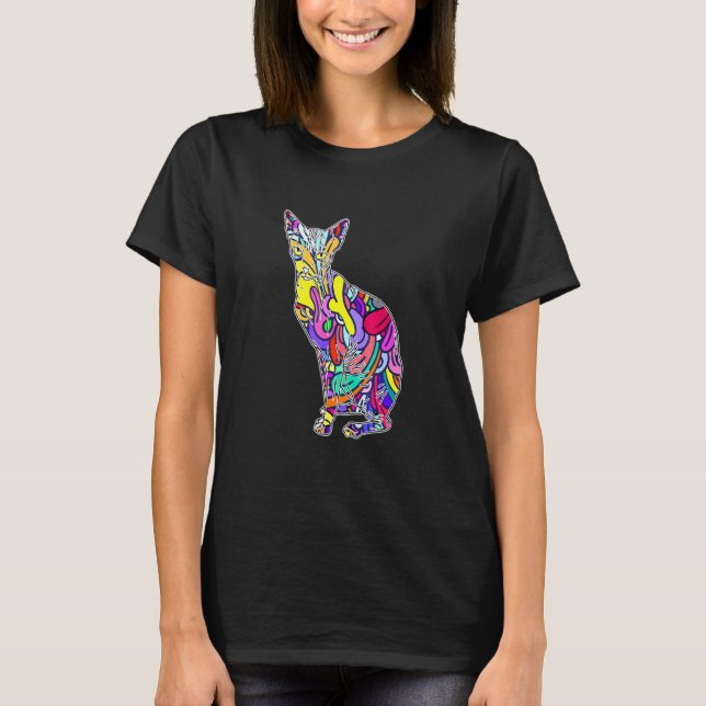 Colourful Cat Sphynx Art Pet Owner Hairless Kitten T-Shirt (Front)