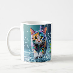 Colourful cat, splash, painting, colouring grading coffee mug