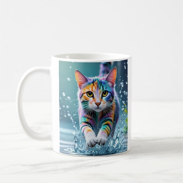 Colourful cat, splash, painting, colouring grading coffee mug (Left)