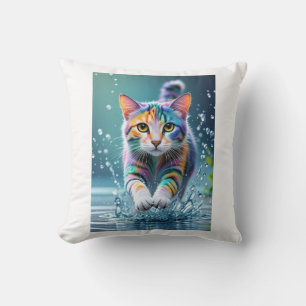 Colourful cat, splash, painting, colouring grading cushion