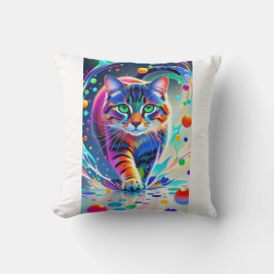 Colourful cat, splash, painting, colouring grading cushion