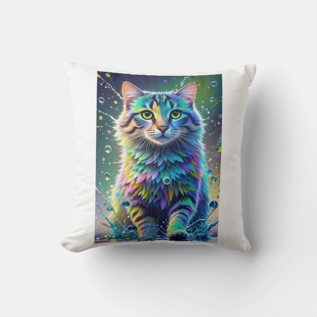 Colourful cat, splash, painting, colouring grading cushion (Front)