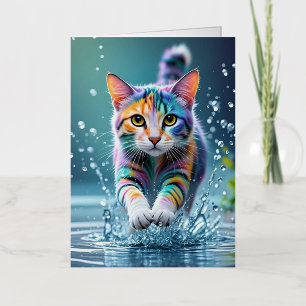 Colourful cat, splash, painting, colouring grading foil greeting card
