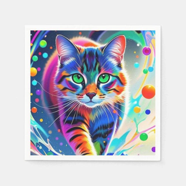 Colourful cat, splash, painting, colouring grading napkin (Front)
