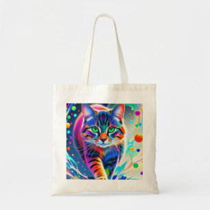 Colourful cat, splash, painting, colouring grading tote bag