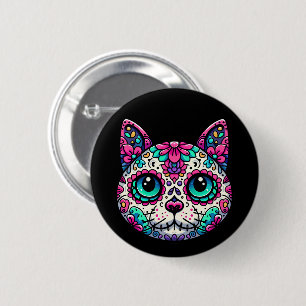 Colourful Cat Sugar Skull 6 Cm Round Badge