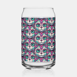 Colourful Cat Sugar Skull Can Glass
