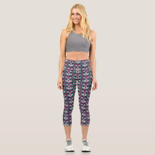 Colourful Cat Sugar Skull Capri Leggings