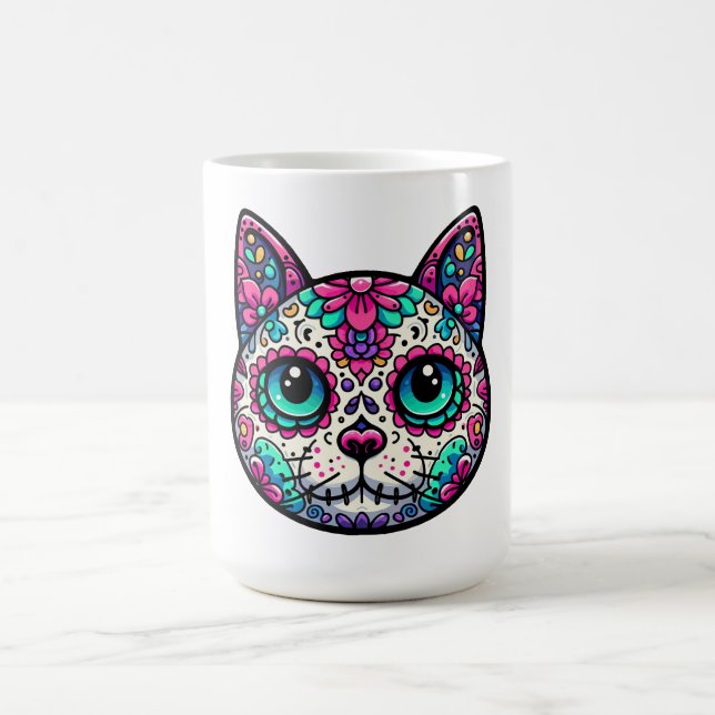 Colourful Cat Sugar Skull Coffee Mug (Center)