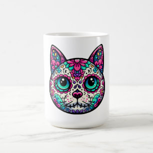 Colourful Cat Sugar Skull Coffee Mug
