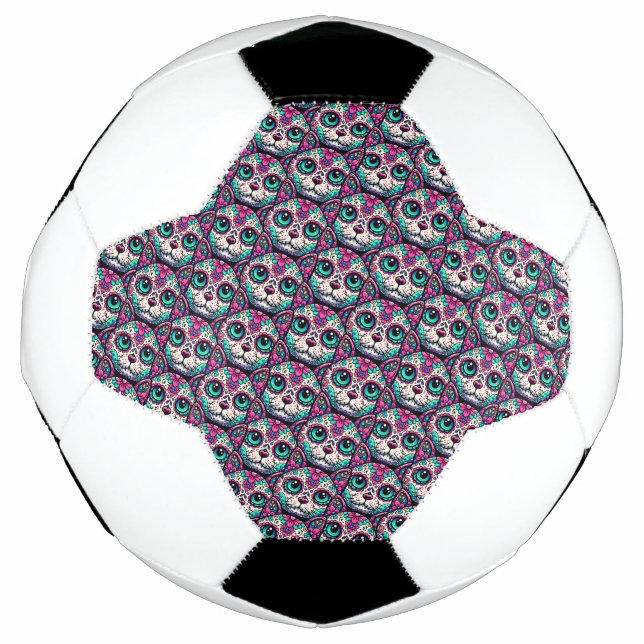 Colourful Cat Sugar Skull Football (Front)