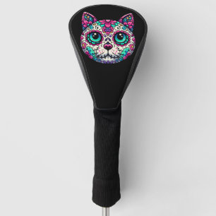 Colourful Cat Sugar Skull Golf Head Cover