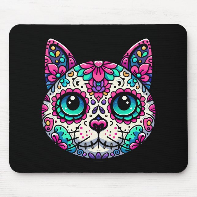 Colourful Cat Sugar Skull Mouse Mat (Front)