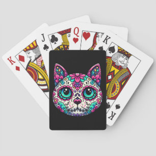 Colourful Cat Sugar Skull Playing Cards