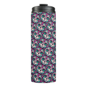 Colourful Cat Sugar Skull Thermal Tumbler