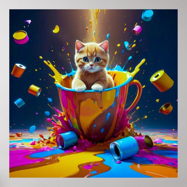 Colourful Cat-tastrophe: When Paint Meets Paws Poster (Front)