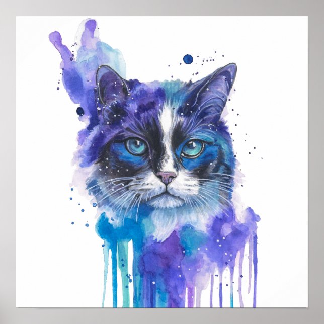 Colourful Cat Watercolour Artwork Poster (Front)