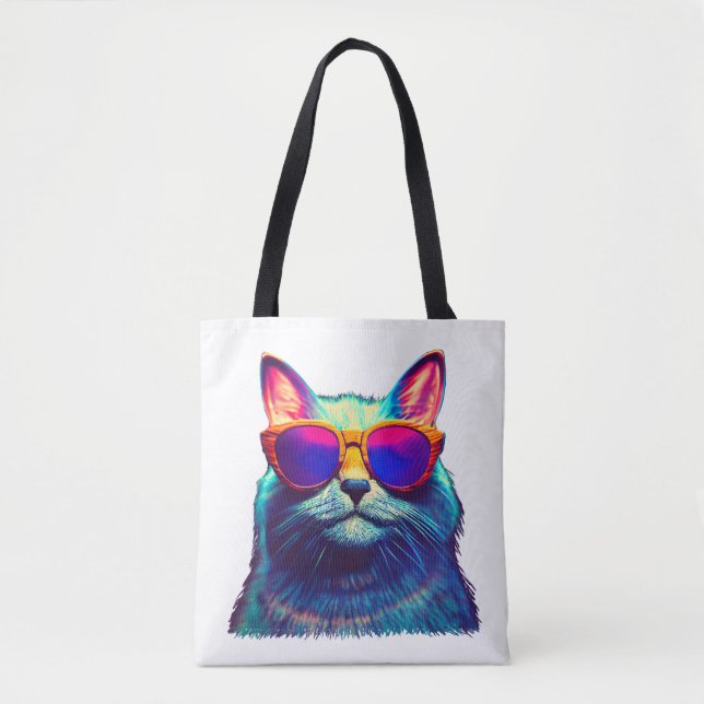 Colourful Cat Wearing Sunglasses  Tote Bag (Front)