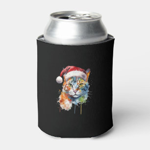 Colourful Cat Wears Santa Hat Kitten Ugly Christma Can Cooler
