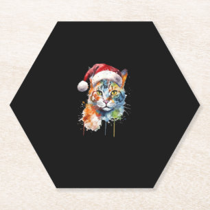 Colourful Cat Wears Santa Hat Kitten Ugly Christma Paper Coaster