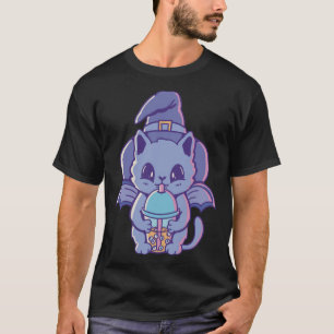 Colourful cat witch with drink motif for men women T-Shirt
