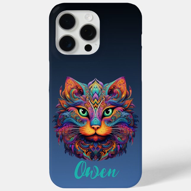 Colourful Cat with Custom Name Case-Mate iPhone Case (Back)
