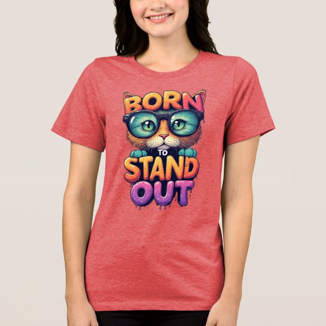 Colourful Cat With Glasses and Bold Text Tri-Blend Shirt (Front)
