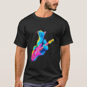 Colourful Cat with Guitar Multicolored Musical Vib T-Shirt