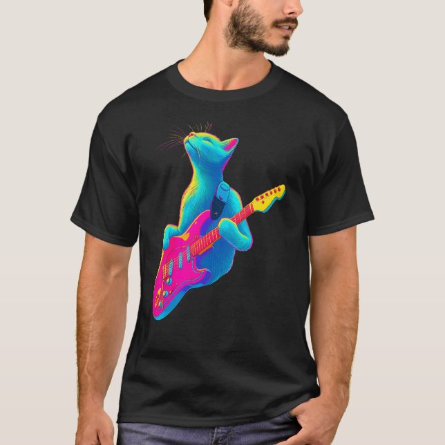  Colourful Cat With Guitar  Multicolored T-Shirt (Front)