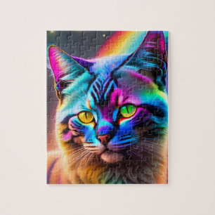 Colourful Cat With Rainbow Colours Neon Lights, Ca Jigsaw Puzzle