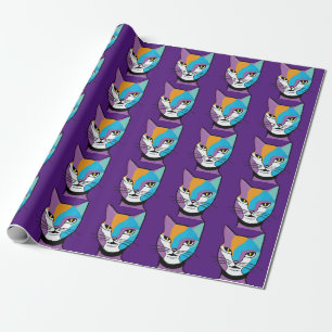 Colourful Cat Woman Illustration Wrapping Paper