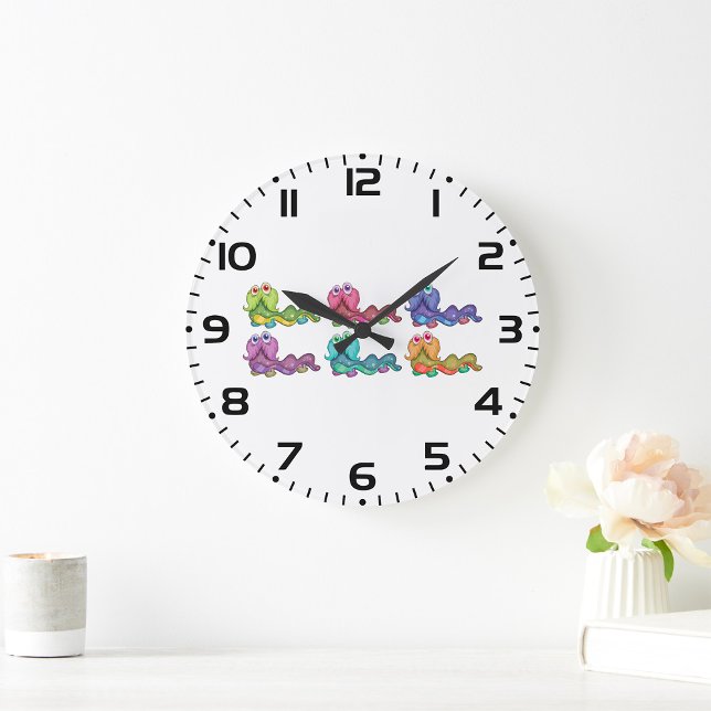 Colourful Caterpillar Characters Fun Whimsical Large Clock (Creator Uploaded)