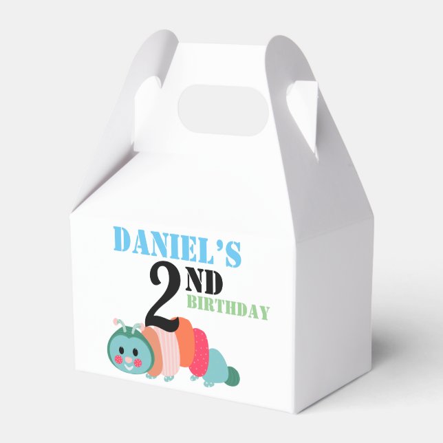 Colourful Caterpillar Second Birthday Favour Box (Front Side)