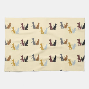 Colourful cats and dogs pattern tea towel
