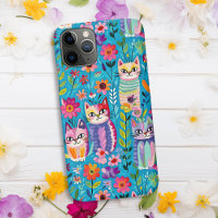 Colourful Cats and Flowers Whimsical Happy