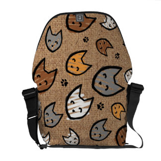 Colourful Cats and Paws Pattern on Faux Burlap Commuter Bag