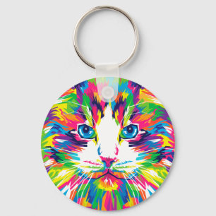 Colourful Cats Art Aesthetic Cat Pictures Cat Art Key Ring