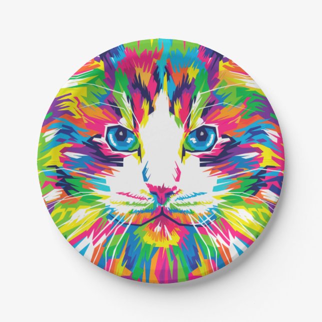 Colourful Cats Art Aesthetic Cat Pictures Cat Art  Paper Plate (Front)
