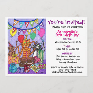 Colourful Cats Birthday Party Invitation