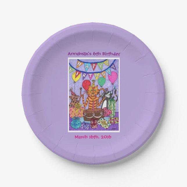Colourful Cats Birthday Party Paper Plate (Front)