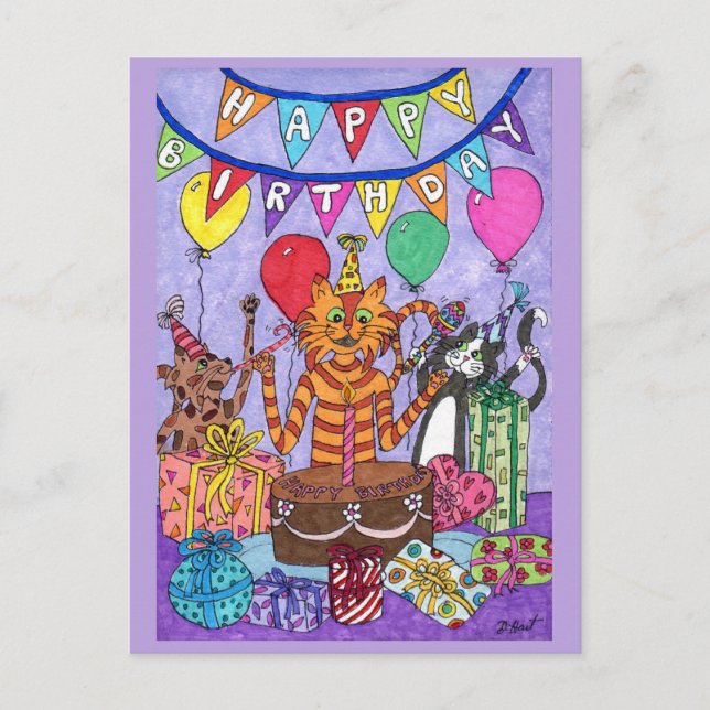 Colourful Cats Birthday Postcard (Front)
