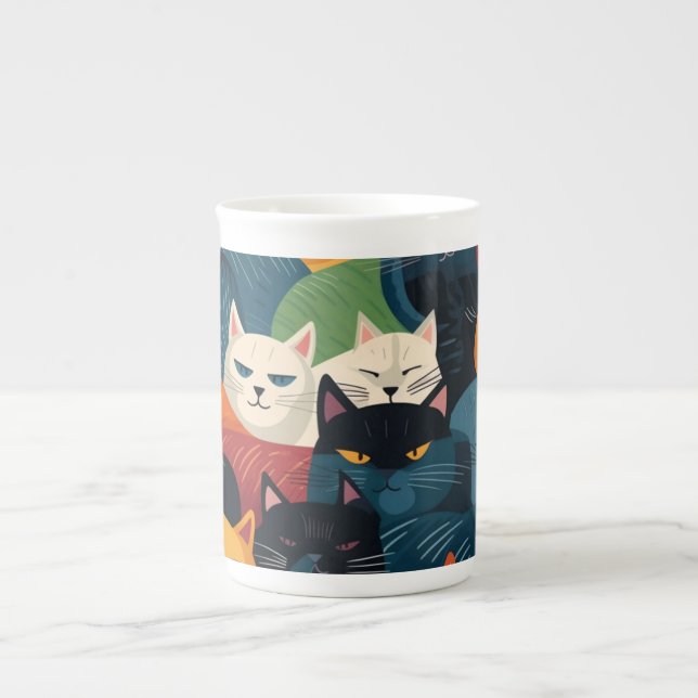 Colourful cats bone china mug (Front)