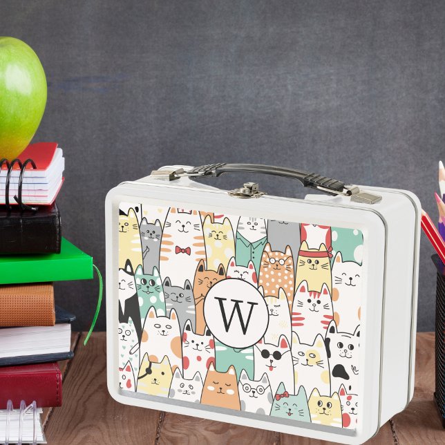 Colourful Cats, Cats & More Cats Monogram  Metal Lunch Box (Creator Uploaded)