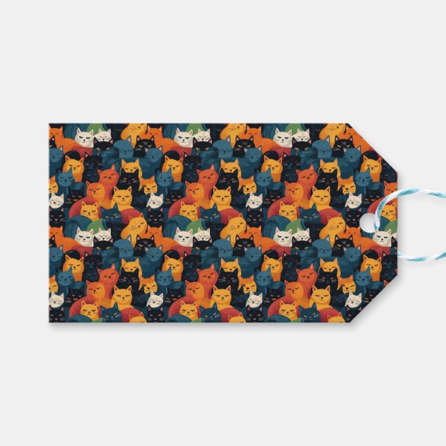 Colourful cats crowded sleeping gift tags (Front (Horizontal))