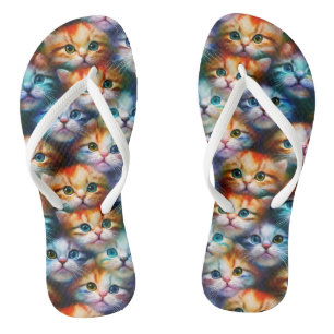 Colourful Cats Cute Cat Illustration Cat Lovers Flip Flops